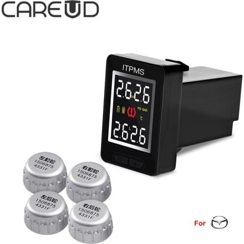 TPMS for Mazda Wireless Pressure Sensor 4 External Sensor Car Alarm LCD Display Support BAR and PSI TPMS Tire Pressure Sensor