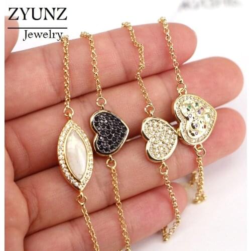10PCS, CZ Heart Bracelet | Gold Minimalist Bracelet | Eye Shell Charm Bracelet | CZ Layering Bracelet | Gift for Her