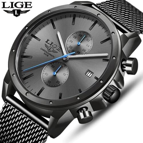 New LIGE Brand Mens Watches Chronograph Quartz Watch Men Stainless Steel Waterproof Sports Clock Watches Business reloj hombre