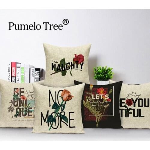 Letter Cushion Cover Rose Romantic Decoration Pillows Case Printed Cushions Cases Linen Couch Pillow Covers 45*45Cm Kissenbezug