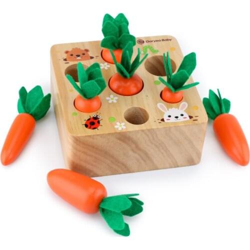Montessori Wooden Shape With Childrens Toys Early Education Puzzle Pull Radish Childrens Sensory Toys Birthday Christmas Gifts