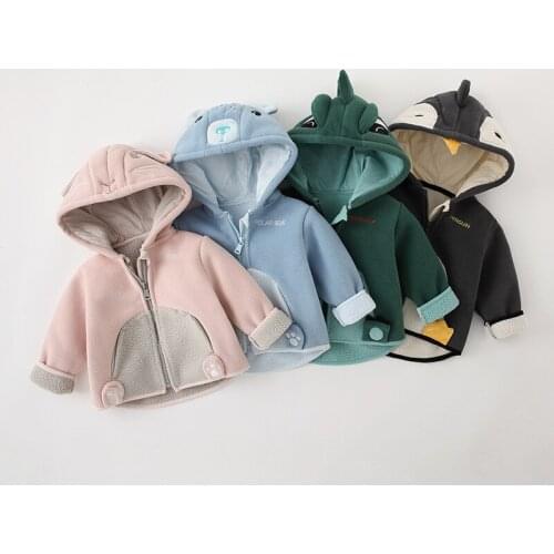 Kids Boys Girls Winter Polar Fleece Coat Children Cartoon Penguin Cubs Bunny Thick Hooded Jacket