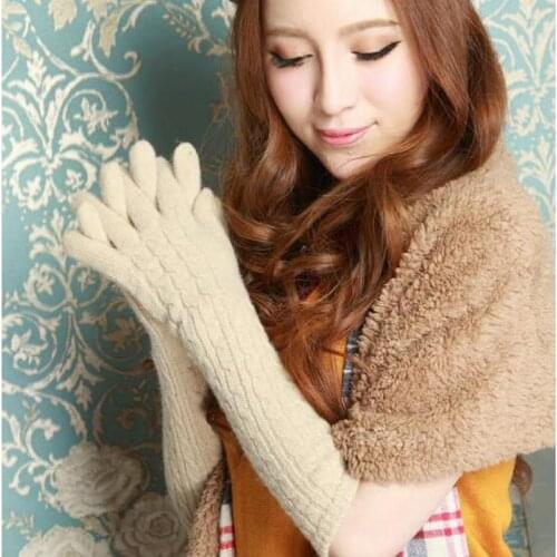 Woolen Long Gloves Arm Warmer Womens Winter Elegant Cloak Finger Extended Long Gloves Mittens High Quality Knitted Elbow Length