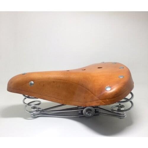 E0869 Comfortable durable Retro old style Bicycle Pure cowhide Three spring saddle Cycling Bicycle seat bike parts 1pcs