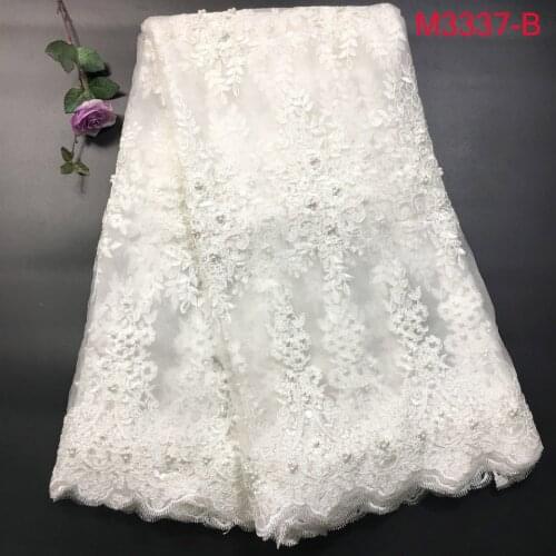 Nigerian French Lace Fabric African Tulle Lace Fabric With Beaded High Quality African Lace Wedding Fabric For Dress M33372