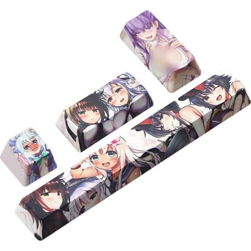 4Pcs Japanese Anime PBT Space Keycaps Ahegao Keycaps 6.25U ESC Spacebar Caps For Mechanical Keyboard Switches Keycaps Retailsale