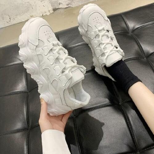 Womens shoes 2020 new autumn breathable white shoes mesh fashion all-match student thick-soled increased sneakers
