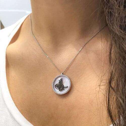 Tuğra Locket Pearl Stone Gold Model Silver Necklace
