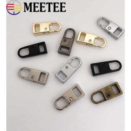 Meetee 20pcs 11X27mm Metal Spring Zipper Puller Pendant Buckle 3#/5#/8#/10# Zippers Pullers Jacket Repair Zip Silder Accessory