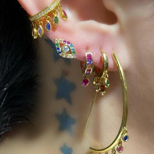 1 piece gold color fashion clip on earring white rainbow marquise cubic zirconia cz drop charm ear cuff