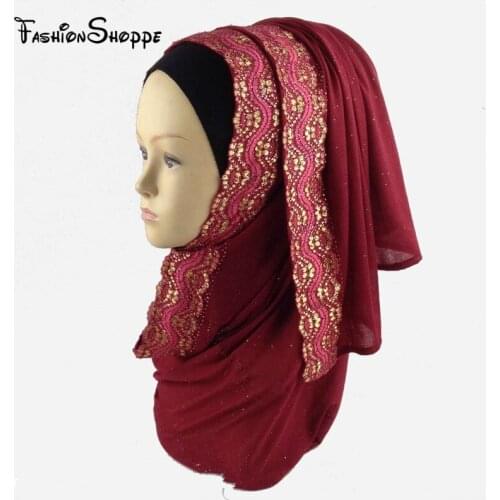 2017 Cotton scarf hijab cotton+lace muslim hijabs headwrap shawl scarf wrap bandana head covering muslim instant hijabs YS263