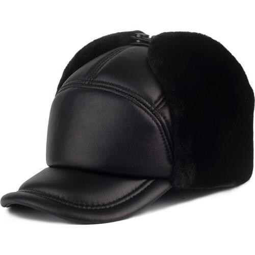 Winter Men Real Genuine Sheepskin Leather Baseball Caps High Quality Real Leather Cap Real Natural Sheep Shearing Baseball Hat