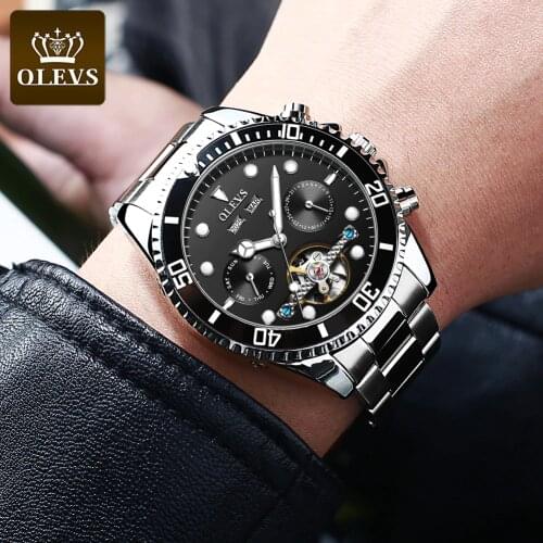 Man watch mechanical 2020 stainless steel male green water ghost machinery date luxury watch men automatic waterproof OLEVSbrand