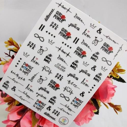 3D Nail stickers Art Love Heart Rose Letters Design Peel Off Sliders for Nails Foil Self Adhesive All for Manicure Accessories