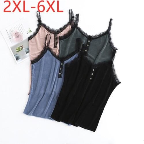 New 2021 Ladies Summer Plus Size Camisole Tops For Women Large Sleeveless Slim Elastic Lace V-neck Vest Tops 3XL 4XL 5XL 6XL