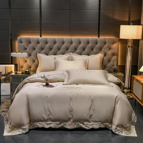 2021 new products Luxury Washed silk Solid embroidery Bedspread Bedsheet Pillowcases 4pcs