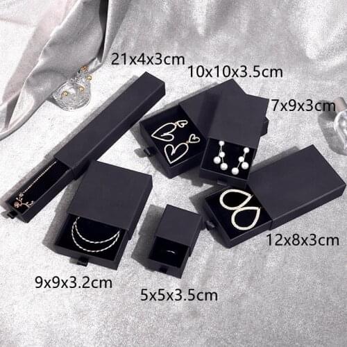 Wholesale 500pcs/Lot High Quality Elegant Ready-Made Black Paper Boxes for Earrings Rings Custom Logo Jewelry Packaging