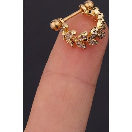 1 PCS Cubic Zircon Leaf C Shape Ear Cartilage Cuff Earring Cute Double Side Gold Color Bar Circle Clip Screw Ball Back Jewelry