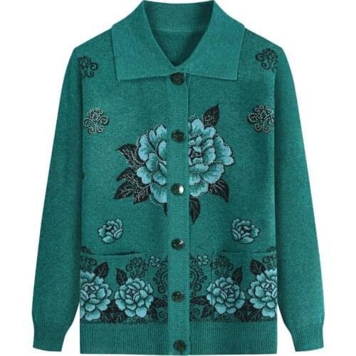 Middle-aged women Sweater Cardigan Autumn Winter New Print Sweaters Jacket Womens Casual Plus size Sweaters Jackets Cardigan 852