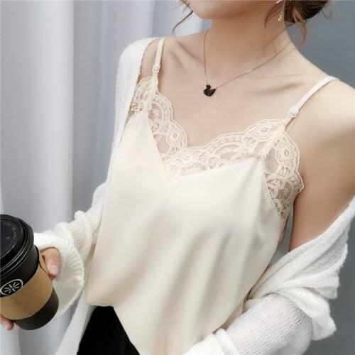 WWENN Spaghetti Strap Top Women Plus Size Halter Lace Basic White Cami Sleeveless Satin Silk Tank Tops WomenS Summer Camisole
