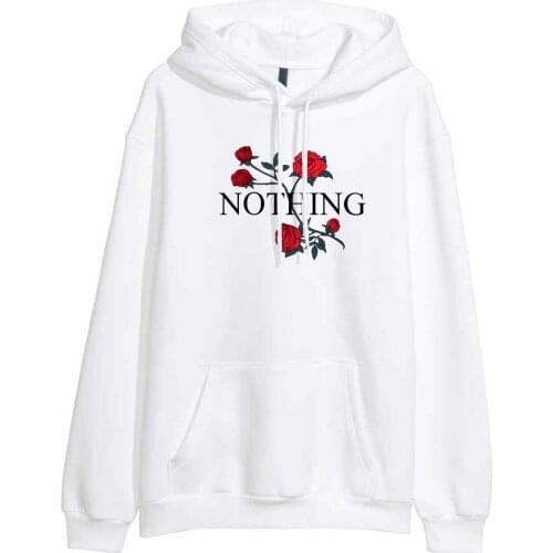 Spring Fleece Hoody 2019 Hot Fashion Print NOTHING Rose Flower Kawaii Tracksuit Pullover Top Winter Sweatshirt for Women
