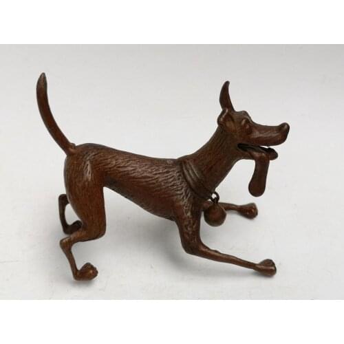 YIZHU CULTUER ART Collection Old Chinese Bronze Carving Lovely Dog Statue Family Decoration Gift