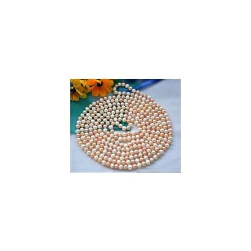 Natural pearl jewelry stunning LONG 8mm round white pink Freshwater cultured pearl necklace 100inch Bridal hook