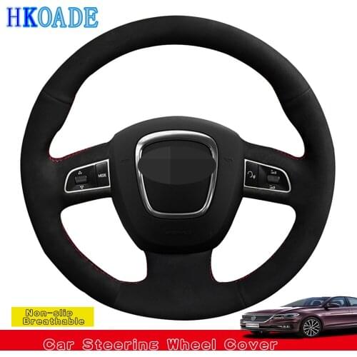 Black Suede Leather Hand-stitched Car Steering Wheel Cover For Audi A4 (B8) 2008-2010 A3 (8P) 2008-2013A5 2008-2010 A6 (C6) 2007