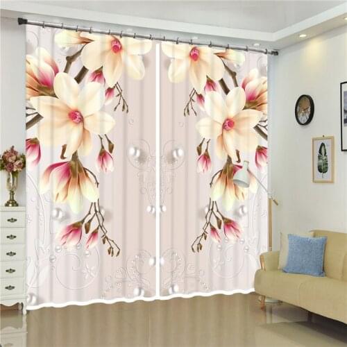 Bright flowers Blossom Printing 3D Curtain Blockout Polyester Drapes Fabric For Room Bedroom Windows include 2 Panels