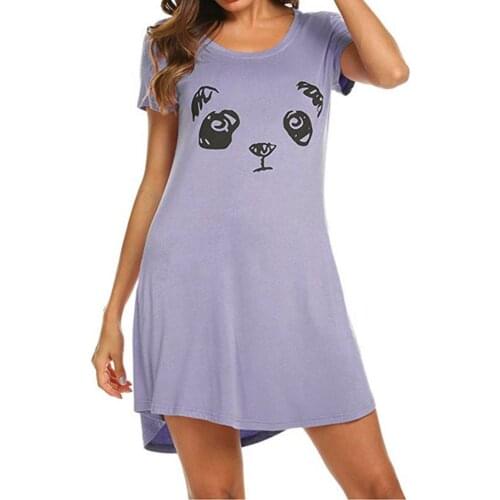 Womens Nightgowns Short Sleeve Nightdress Cute Animal Printed Loungewear Sleepwear Sleep Shirts Lingerie pijama femme ete g4