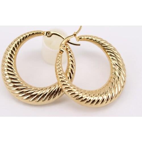 22-32mm 4.5g design Gold Color classic Stainless Steel Women Hoop Earrings Girls Fashion Earrings Round diameter LH963