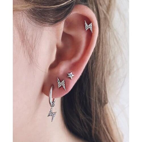 Bohemian Simple Fashion Crystal Lightning Star Earrings Set Punk Vintage Popular Silver color Hoop Earrings For Women Jewelry