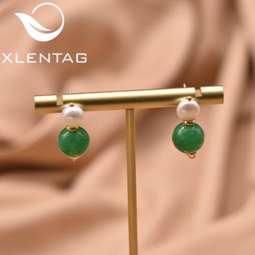 XlenAg Natural Freshwater Pearl And Round Green Handmade Earrings Women 2020 Emerald Earrings Jewelry Pendientes Aros GE0964B