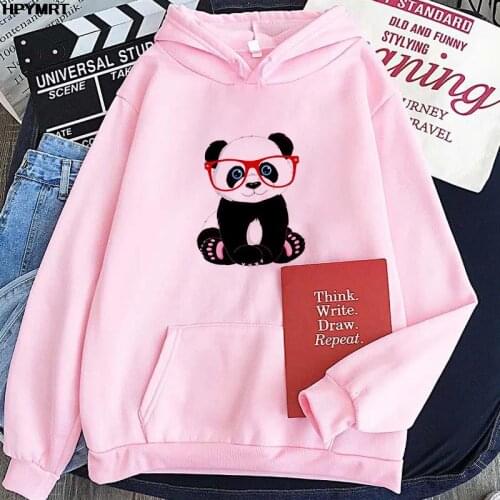 Oversized Hooded Sweatshirts Pink Hoodie Womens Kawaii Panda Sweatshirt Hoodies Ladies Long Sleeve Casual Warm Pullover Clothes