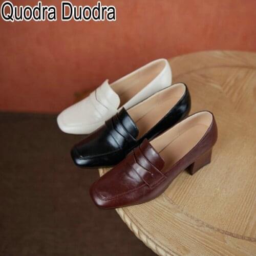 New Women Pumps MaryJanes shoe Thick High Heels Chunky Square toe solid Career elegant fashion slip-on slippers Big Size 33-40