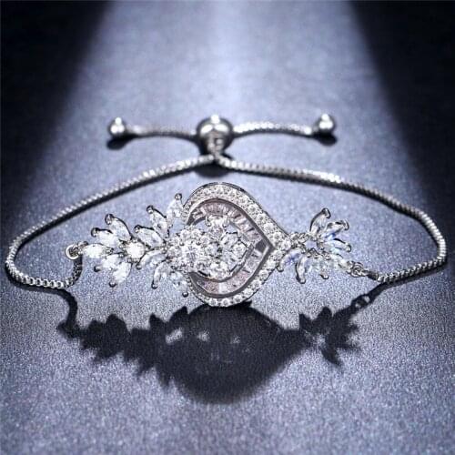 ORZTOON Fashion Silver Color Zircon Heart Flower Spikes Bracelets for Women Elegant Adjustable Bracelet Trendy Female Jewelry