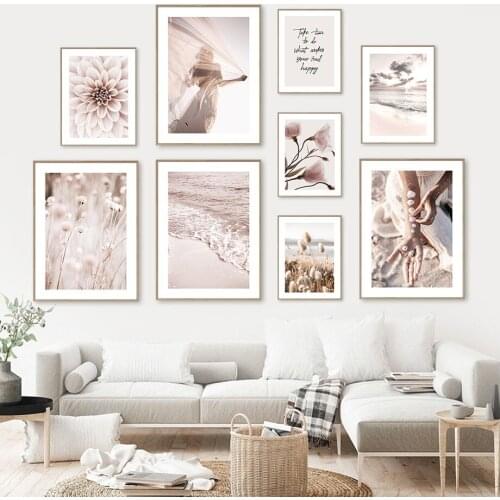 Pink Flower Women Dance Wall Art Poster Beach Octopus Shell Landscape Art Prints Forest Girl Swing Canvas Painting Home Decor