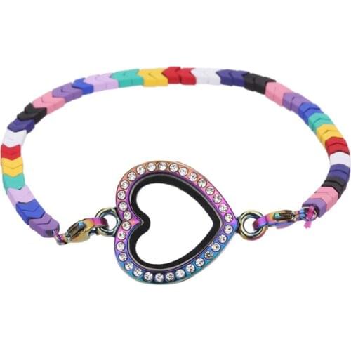 1pcs Rainbow color arrow shape Heart handmade Bracelet Glass crystal Floating charms locket bracelet 33*24*8mm=1.29*0.94*0.31"
