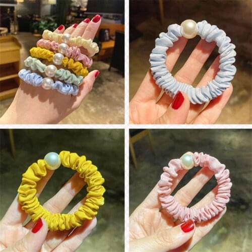1PCS Head Rope Pearl Korean Day Ponytail Tie Girl Hair Band Retro Elastic Band Solid Color Rubber Headdress Female