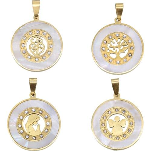 30mm Tree of Life Cross Angel Madonna Charm Pendant Jewelry Making Stainless Steel Golden DIY Womens Necklace Making Accessorie