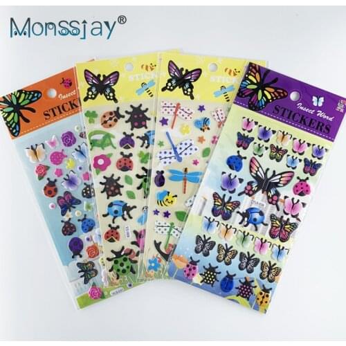 4 Sheets/set cartoon insect butterfly ladybug 3D bubble PVC stickers for Children DIY scrapbook sticker toys laptop decoration