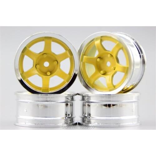 4pcs 1/10 Touring&Drift Wheel Rim S6SCY(Chrome+Painting Yellow) 4mm offset fits for 1:10 Touring&Drift Car 1/10 Rim 10542