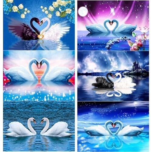 5D DIY Diamond Painting Full Square Round Drill Swan Lake Diamond Embroidery Swan Landscape Cross Stitch Home Decor Manual Gift