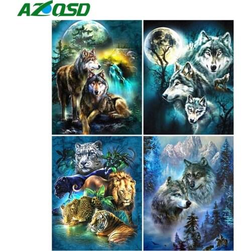 AZQSD Oil Painting By Number Frame Wolf Handpainted Unique Gift Coloring By Number Canvas Animal Kits Modern Wall Art Gifts