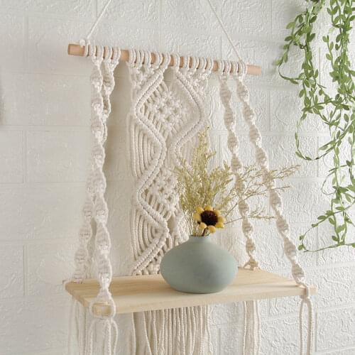 Bohemian Wall Hanging Shelf Handmade Cotton Rope Rack Plant Holder Wall Decoration For Kids Rooms Living Room Tapestry