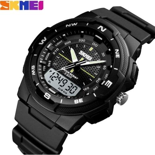 SKMEI Men Watch Outdoor Sports Electronic Watch Man Military Watches Men PU Strap Wristwatch Quartz Watches Double Clock 1454