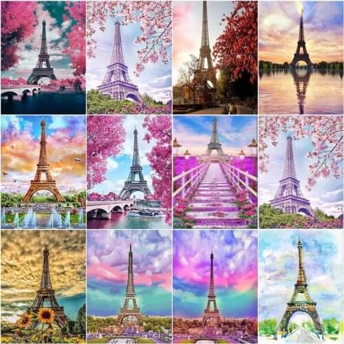 CHENISTORY 5D DIY Diamond Painting Paris Iron Tower Landscape Kits Wall Sticker Diamond Art Mosaic Embroidery Painting Birthday