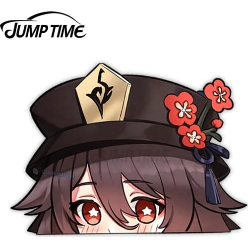 JumpTime 13 x 7.6cm Hu Tao Genshin Impact Peeker Windows Decal Vinyl Material Car Stickers Waterproof Fashion Body For Car