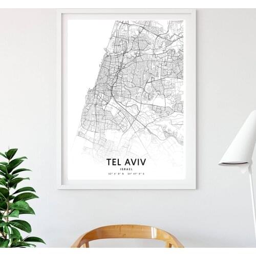 Tel Aviv Map Print Israel City Street Road Map Black White Canvas Painting Poster Black White Wall Art Picture Nordic Home Decor