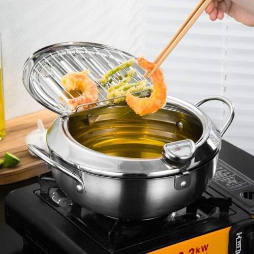 Kitchen Deep Frying Pot with Thermometer and a Lid Tempura Fryer Pan for Chicken Fries Fish Shrimp Oil Frying Pan Cooking Tools